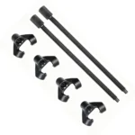 VIKTEC valve spring compressor accessory set with four hooked adapters and two long threaded pressure rods on a white background.