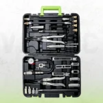 Universal valve spring and valve stem seal removal and installation tool set for selected Mercedes-Benz, BMW, Volkswagen, Audi, Mitsubishi and Honda engines in a storage case