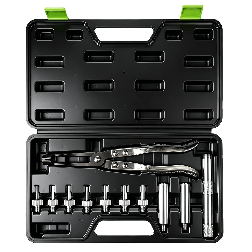 VIKTEC valve stem seal removal and installation tool kit with seal pliers and precision adapters for automotive engine valve service