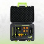 VAG gasoline direct injection fuel injector puller and installer set with seal fitting tools, adapters and cleaning brush for FSI and TSI engines in a foam-lined case