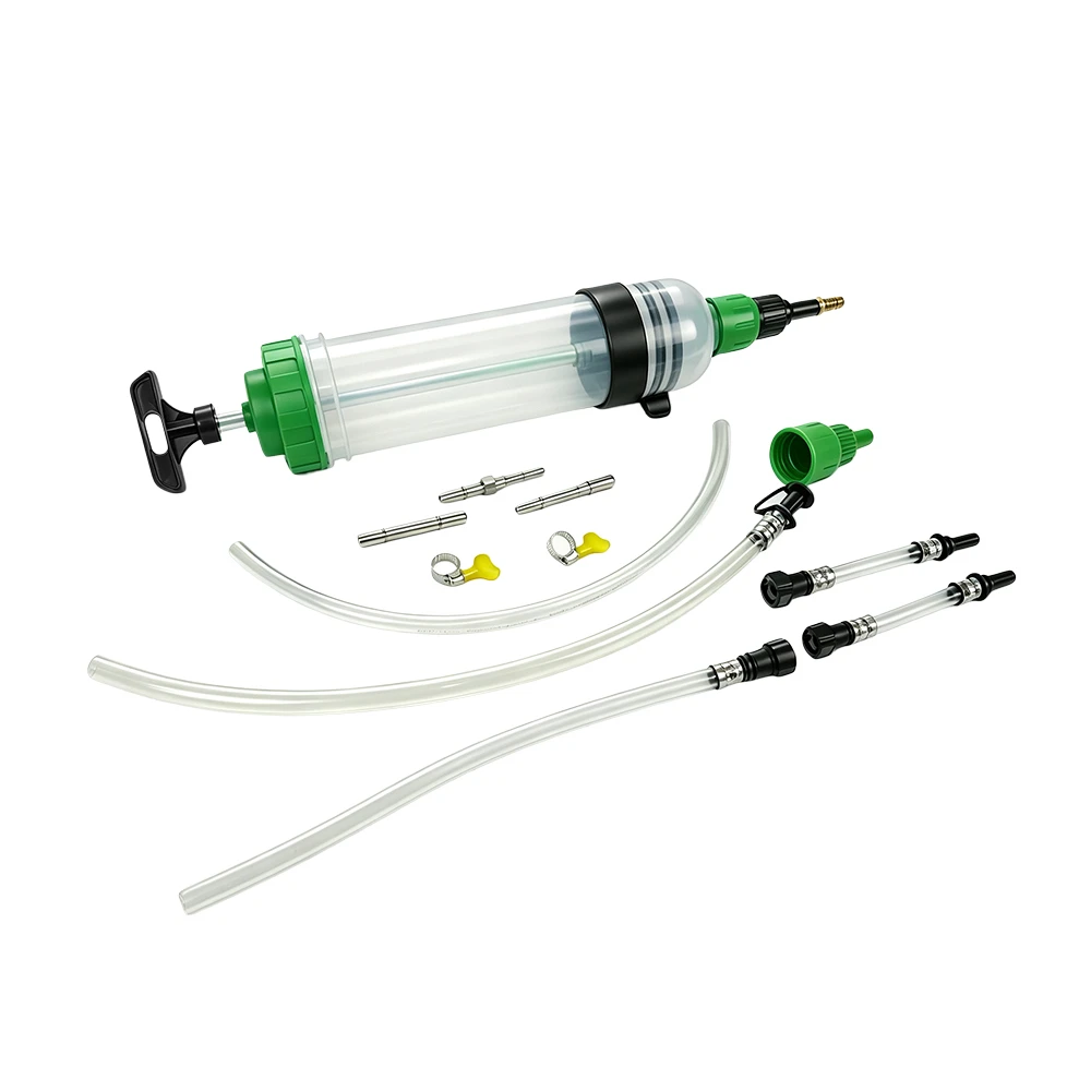 VIKTEC VT17680 1.5L manual oil and fluid extraction syringe with hoses and adapters for transferring automotive oils and service fluids.
