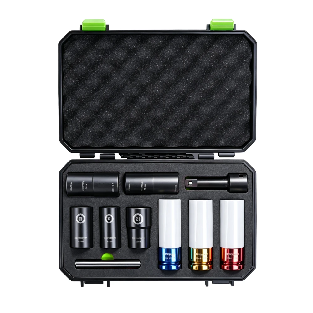 10PC 1/2in Drive Wheel Nut Impact and Twist Socket Set 1 VIKTEC VT18070B 10PC 1/2 inch drive impact wheel nut and twist socket set for removing standard and damaged automotive wheel nuts.