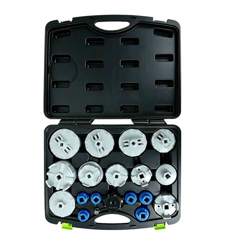 19PC Cup Type Oil Filter Wrench & Socket Set 4 VIKTEC VT13484 19PC universal cup type oil filter wrench set with filter sockets, cup wrenches and adjustable oil filter removal tool for automotive service.