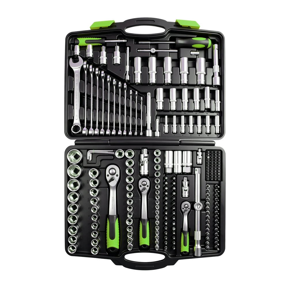 219PC 1/4in 3/8in 1/2in Drive Socket & Tool Set 2 VIKTEC VT13094 219PC professional socket and wrench tool set with 1/4, 3/8 and 1/2 inch drive ratchets, sockets, wrenches and bits.