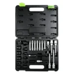VIKTEC VT01753 30PC alternator freewheel pulley removal tool set with spline, Torx and specialty socket bits for removing and installing overrunning alternator pulleys.