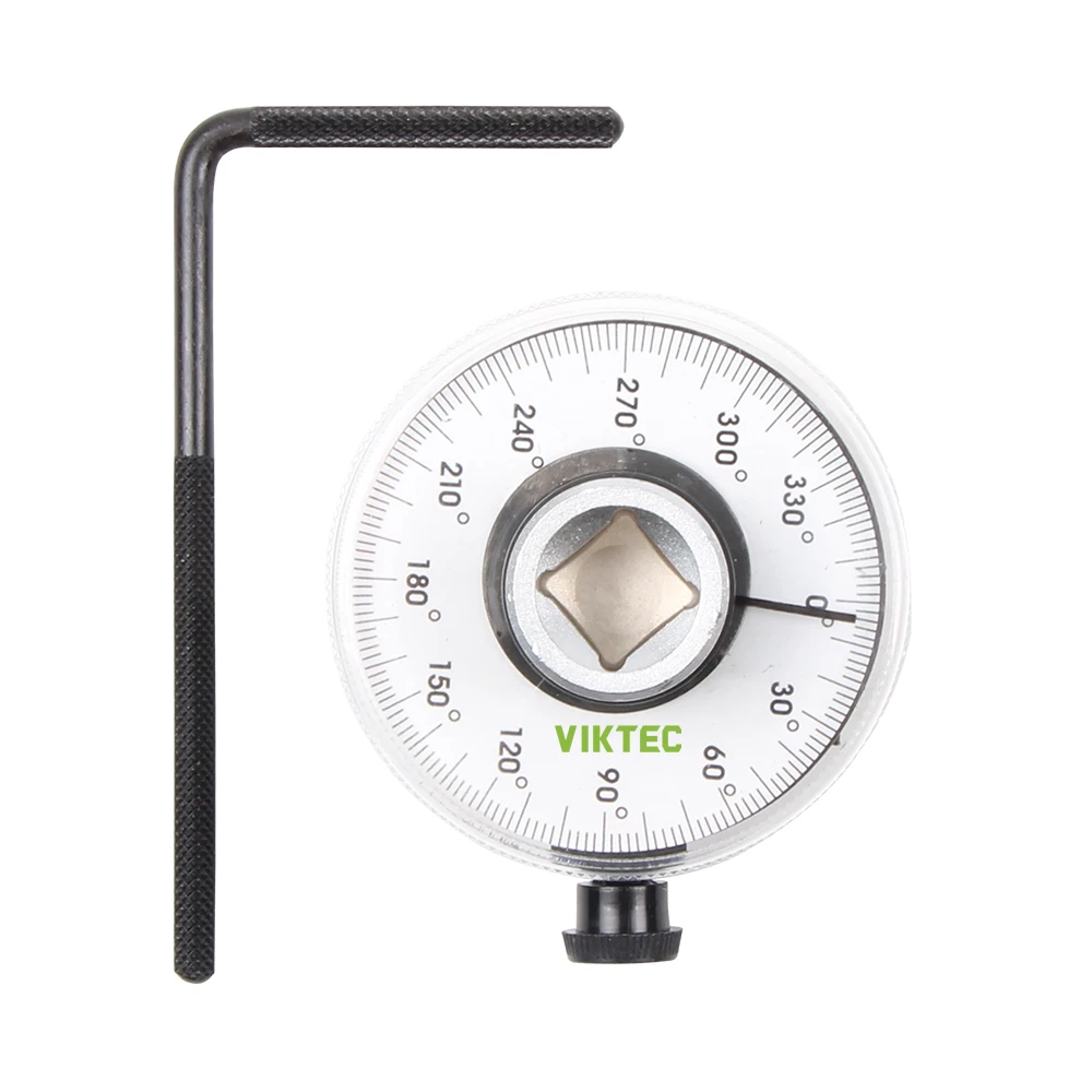 1/2in Drive Torque Angle Gauge with Locking Arm 3 VIKTEC VT01108 360 degree torque angle gauge with reaction arm for accurate angle-controlled tightening of automotive fasteners.