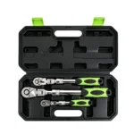 VIKTEC VT20659H 3PC flex head ratchet handle set with 1/4, 3/8 and 1/2 inch drive ratchets for automotive and workshop repair.