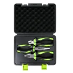 VIKTEC VT20329 3PC professional pliers set including combination pliers, long nose pliers and diagonal cutting pliers in storage case.