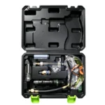 VIKTEC VT17958 automotive A/C UV leak detection and dye injection kit with UV inspection light, protective glasses, dye injector and service adapters for locating air conditioning refrigerant leaks.