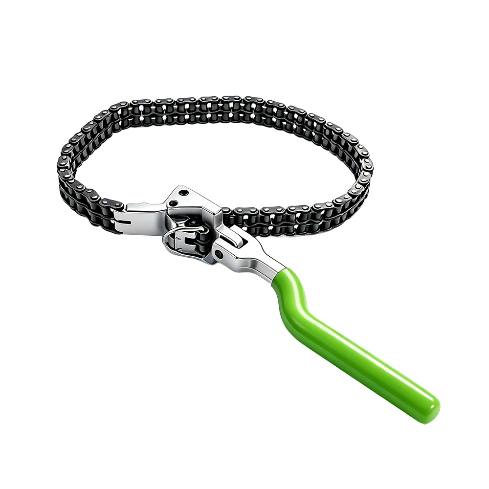Heavy Duty Oil Filter Chain Wrench 60–160mm 3 VIKTEC VT14023 heavy duty oil filter chain wrench with double chain and swivel handle for removing 60-160mm automotive oil filters.