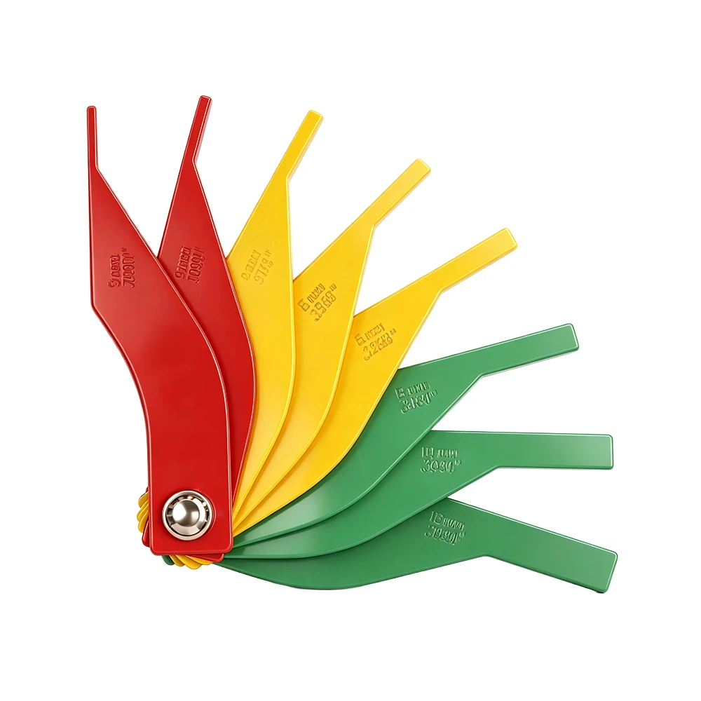 8-Blade Color-Coded Brake Pad Thickness Gauge Set 3 VIKTEC VT01970B manual brake pad lining thickness gauge set with color coded measurement blades for quick inspection of remaining brake lining thickness.