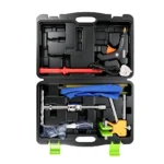 VIKTEC VT14055 paintless dent repair PDR tool kit with slide hammer, glue gun, pulling tabs and accessories for removing minor dents from automotive body panels without repainting.