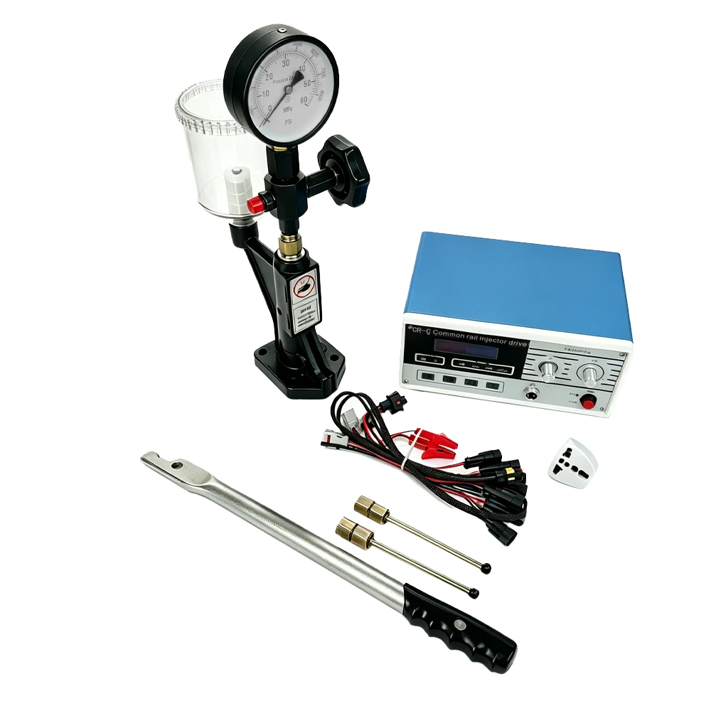 Diesel Injector Nozzle & Common Rail Injector Tester Set 0–600bar 3 VIKTEC VT01599D professional diesel injector nozzle tester kit with pressure gauge, injector test stand and control equipment for fuel injection system diagnosis.