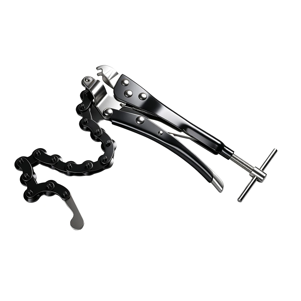 Adjustable Chain Exhaust Pipe Cutter Pliers with Replaceable Chain 2 VIKTEC VT17414B universal exhaust tail pipe cutter chain wrench for cutting automotive exhaust and tail pipes during repair and replacement.
