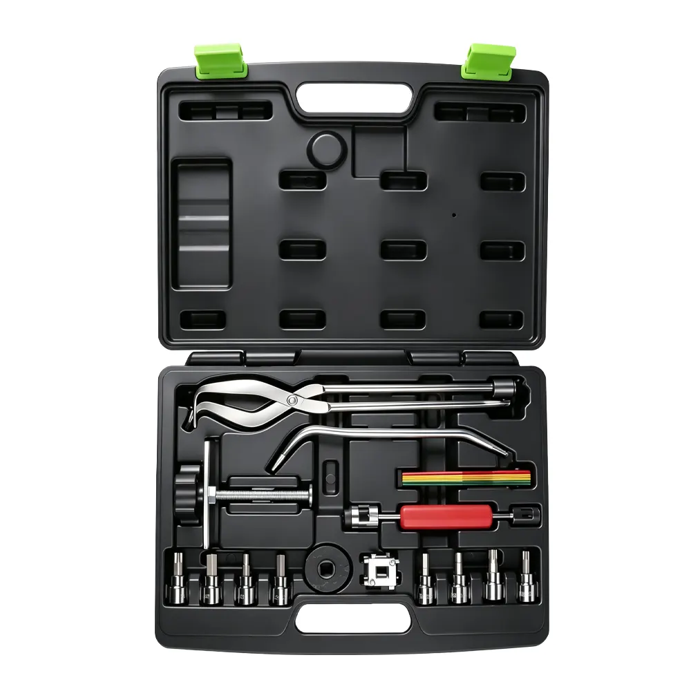 Kit d'outils d'entretien pour freins à tambour, 15 pièces 5 VT01029C : kit de 15 outils pour la pose et le démontage des ressorts de frein, destiné à l'entretien des ressorts de freins à tambour et des composants de freinage associés.