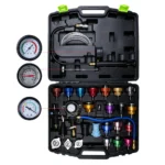 VT01064I 28PC cooling system pressure tester and vacuum purge master kit with radiator cap adapters pressure pump gauge and cooling system service accessories