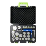 VIKTEC VT01190I pneumatic brake caliper rewind tool kit with multiple piston adapters for automotive brake servicing