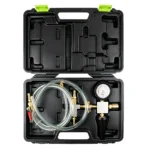 VT01371C cooling system bleeding and filling tool with vacuum gauge hoses and adapters for bubble-free coolant refill and cooling system leak testing