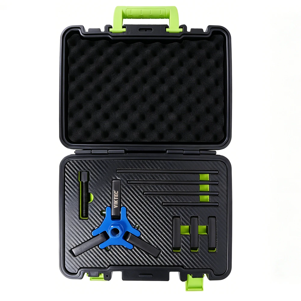 Compact Harmonic Balancer Pulley Puller Set for Chrysler & GM 6 VT01597H universal harmonic balancer pulley puller kit with adjustable puller arms and removal pins for crankshaft pulley service