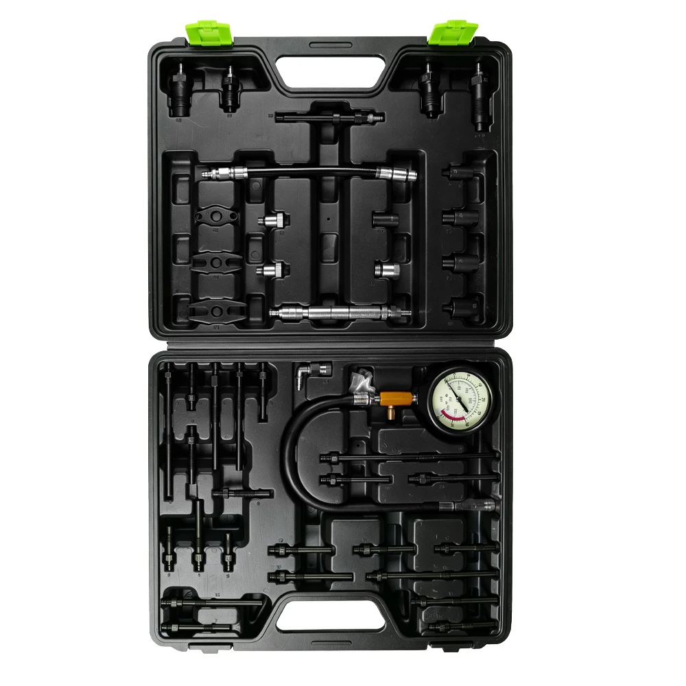 Petrol & Diesel Engine Compression Tester Master Kit 600PSI 4 VT01601 master compression test set for petrol and diesel engines with pressure gauge hoses and multiple injector and glow plug adapters