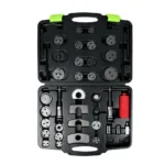 VT01676: juego de herramientas para rebobinar pistones de freno (40 piezas), con herramientas de rebobinado con rosca a la izquierda y a la derecha y adaptadores para su uso en diversos modelos de vehículos.