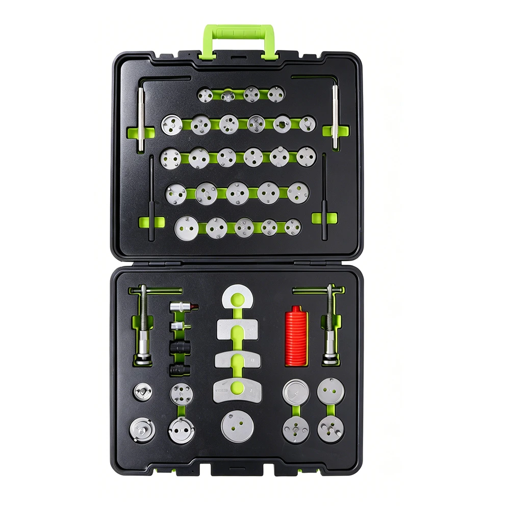 VIKTEC VT01676C brake piston wind back tool kit with multiple adapters and rewind tools for brake caliper servicing
