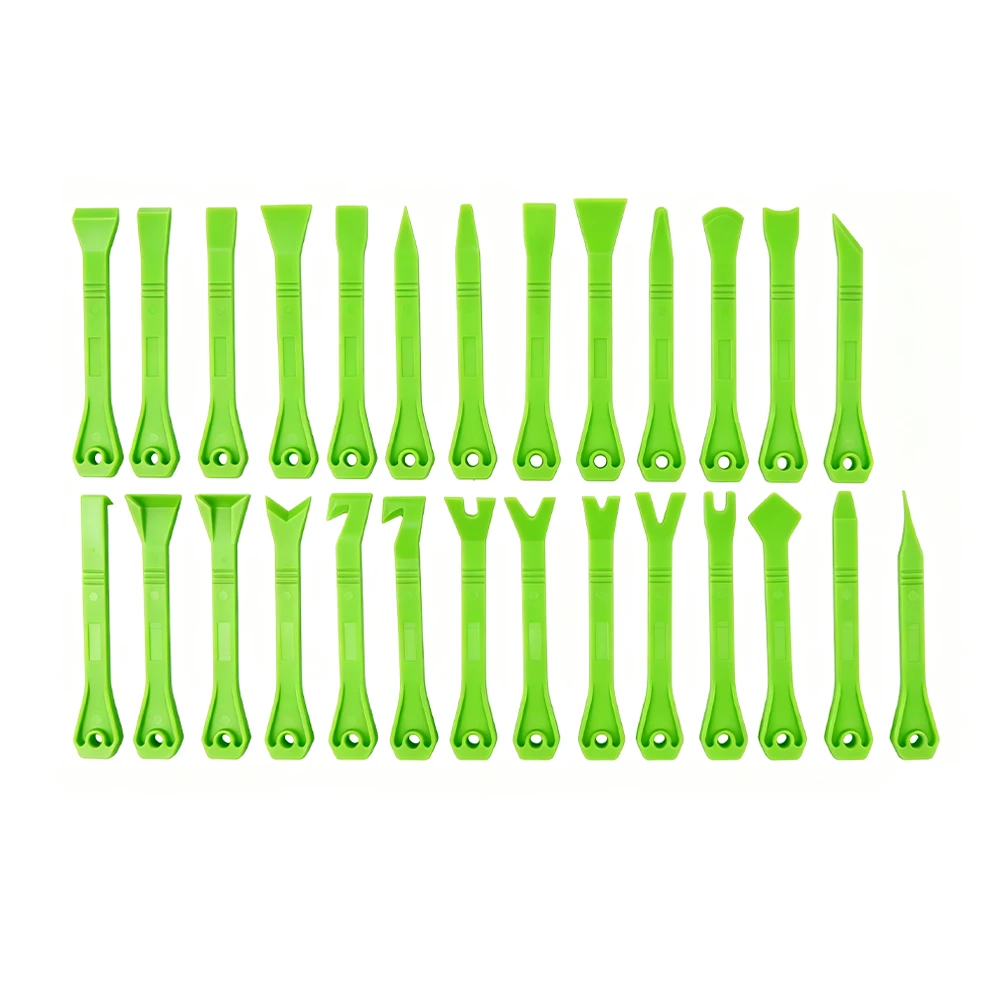 VT01727 27PC trim panel and scraper tool set with nylon pry tools for removing automotive trim clips mouldings badges and adhesive residue