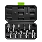 VT01910 10PC XZN tamper proof triple square spline bit socket set with multiple drive sizes for automotive fastener removal and installation