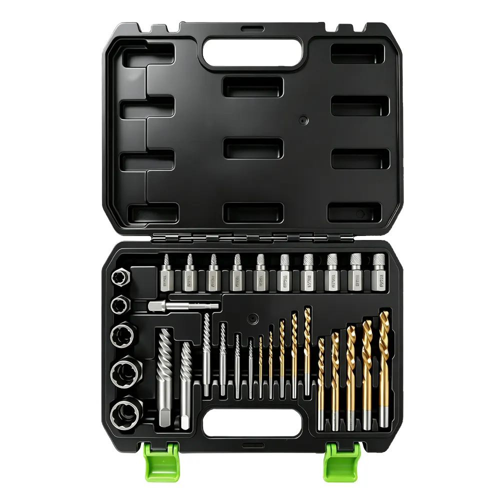 31pc Screw, Bolt & Multi-Spline Extractor Set 5 VT01915C 31PC screw and bolt extractor kit with left-hand drill bits and multi-spline extractors for damaged fastener removal.