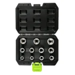 VT01955 Conjunto de 11 peças de chaves de soquete extrator de parafusos de 3/8 de polegada para remover parafusos e porcas danificados ou desgastados em aplicações automóveis.