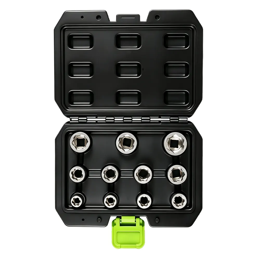 Conjunto de 11 peças de chaves de soquete métricas para extrair parafusos com encaixe de 3/8" 4 VT01955 Conjunto de 11 peças de chaves de soquete extrator de parafusos de 3/8 de polegada para remover parafusos e porcas danificados ou desgastados em aplicações automóveis.