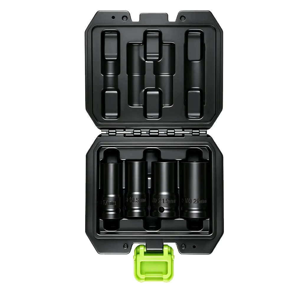 Conjunto de 4 peças para remoção de porcas de roda com bloqueio de emergência 1 VT01956 Conjunto de 4 peças para remoção de porcas de rodas de emergência de 1/2 polegada, com chaves de extração de 17 mm, 18,5 mm, 21,5 mm e 26 mm.