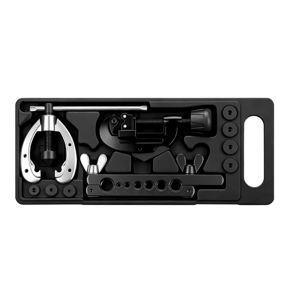 Jeu d'outils de serrage à double évasement SAE à 7 adaptateurs, 8 pièces VT04020 Kit d'outils de dévissage double avec étrier forgé, barre de dévissage et adaptateurs pour tubes de 3/16 à 5/8 de pouce.