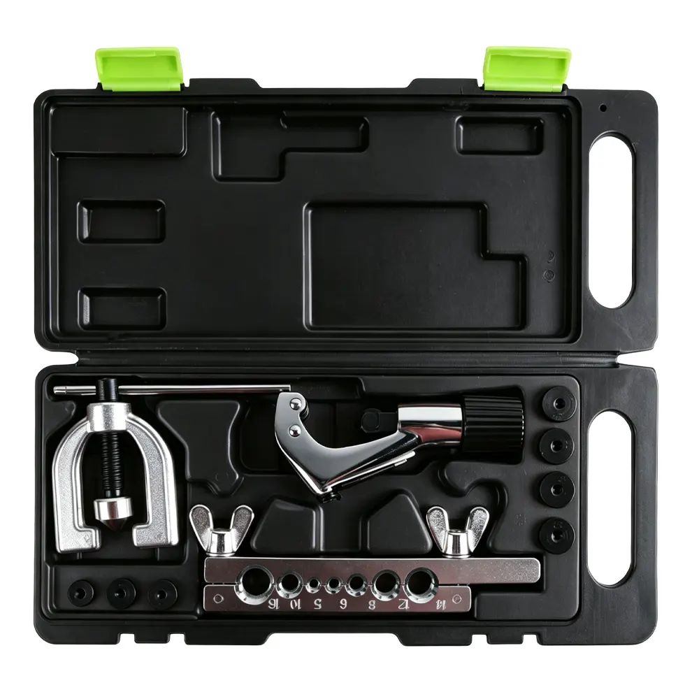 Kit d'outils de découpe et d'évasement de tuyaux de frein doubles n° 7 VT04051B Kit d'outils de sertissage double pour la réalisation de sertissages simples et doubles sur les conduites et tuyaux de frein automobiles.