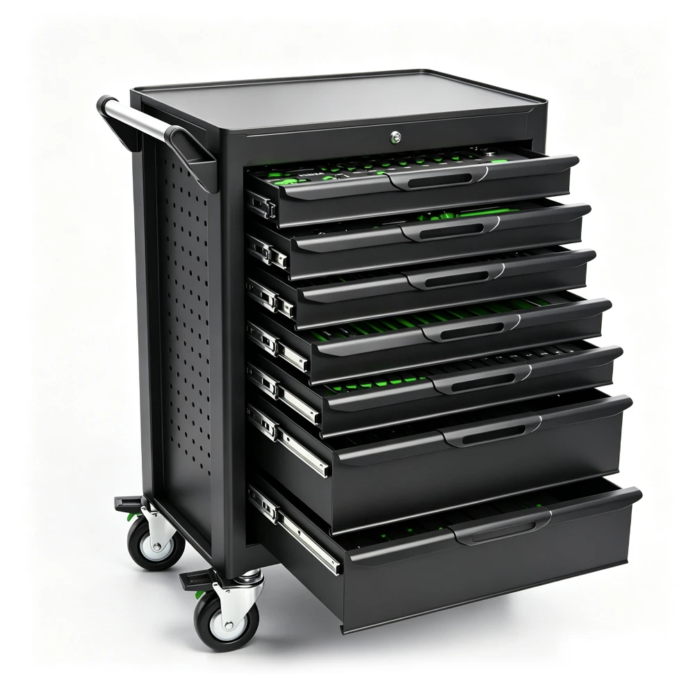 VT05060B 283PC 7 drawer professional tool trolley with locking drawers caster wheels and organized automotive hand tools