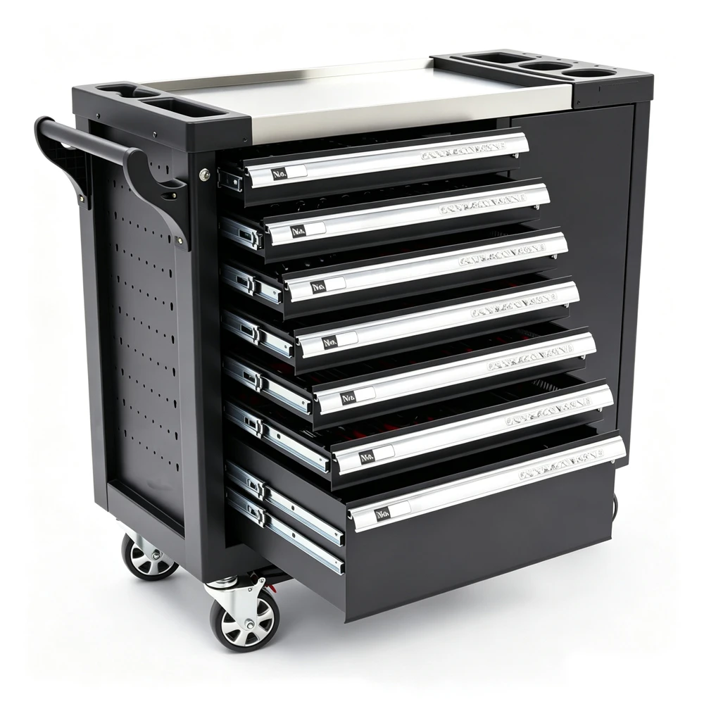 VT05061B 262PC 7 drawer workshop tool trolley with side storage cabinet caster wheels and professional hand tools