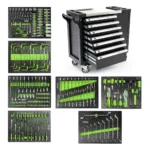 VT05061B 262PC automotive tool trolley with socket wrench plier screwdriver and hand tool sets arranged in foam inlays