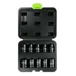 VT13338 10PC 1/2 inch drive impact socket set with heavy duty black impact sockets in protective storage case