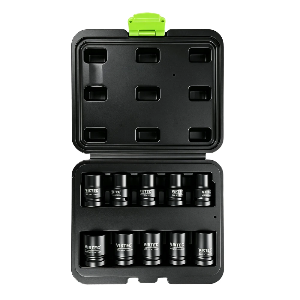 10PC 1/2in Drive Impact Socket Set 10–24mm 11 VT13338 10PC 1/2 inch drive impact socket set with heavy duty black impact sockets in protective storage case