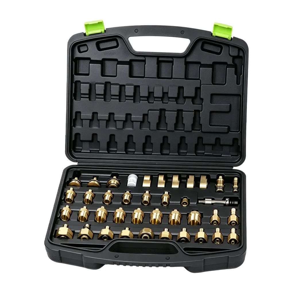 Conjunto de adaptadores para teste de fugas em componentes de ar condicionado 1 VT13476 Conjunto de adaptadores para testes do sistema de ar condicionado, combinação japonesa com vários encaixes, para testes de fugas no ar condicionado automóvel.