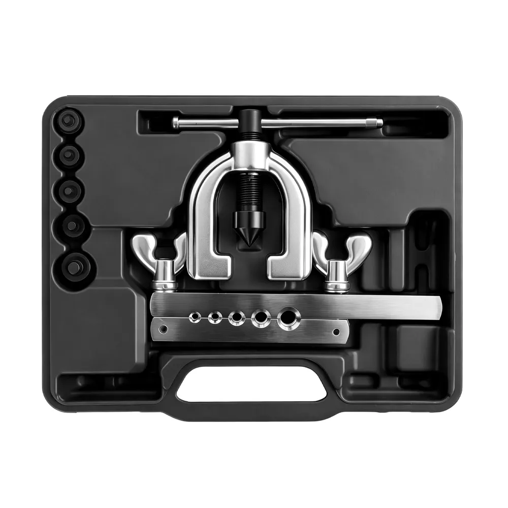 Jeu d'outils n° 2 pour flexibles de frein à double évasement métrique VT13487F Kit d'outils de sertissage double comprenant une barre de sertissage, un étrier et des adaptateurs pour l'entretien des conduites de frein et de réfrigération automobiles.