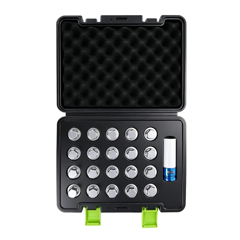 21PC VW Anti-Theft Wheel Locking Key Socket Set 3 VT13941C : jeu de douilles à clé de verrouillage de roue (21 pièces) destiné au démontage et au montage des écrous de roue antivol sur les véhicules Volkswagen compatibles