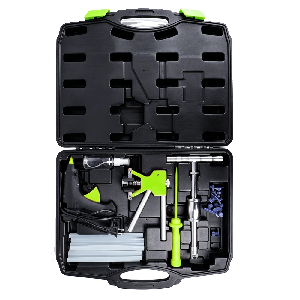 VT14055 paintless dent repair glue puller tool kit with dent lifter glue gun slide hammer tabs glue sticks and repair accessories for car body dent removal
