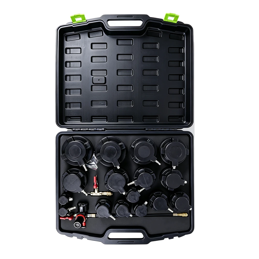 17PC Universal Turbo System Leakage Tester Kit 4 VT14115G 17PC turbo system leakage tester kit with multiple pressure test caps and adapters for intake and turbocharger leak diagnosis