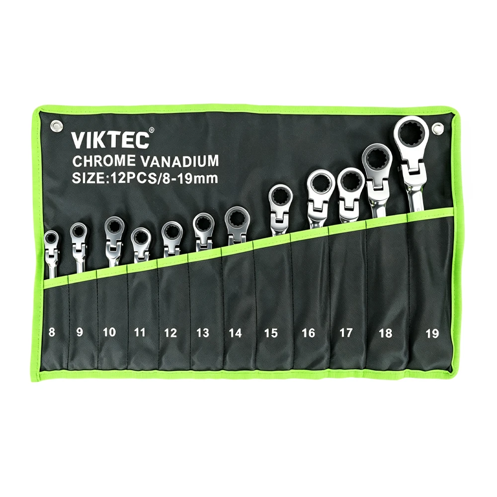 2PC Flexible Head Ratcheting Combination Wrench Set 8–22mm 3 VT14125 12PC flexible head ratcheting combination wrench set for automotive repair maintenance and working around fasteners in restricted spaces