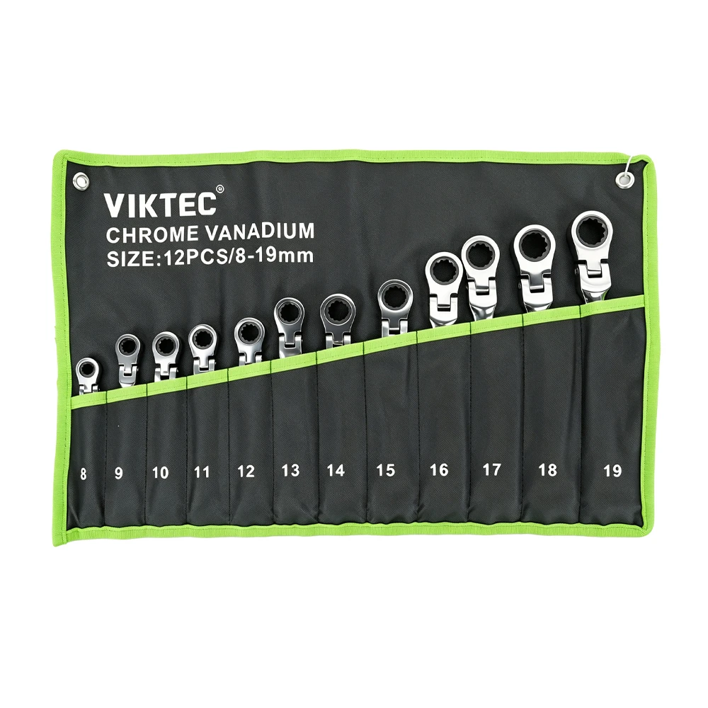 2PC Flexible Head Ratcheting Combination Wrench Set 8–19mm 5 VT14125B 12-teiliges metrisches Kombi-Ratschenschlüssel-Set mit flexiblem Kopf in den Größen 8 mm bis 19 mm für Kfz- und Werkstattreparaturen