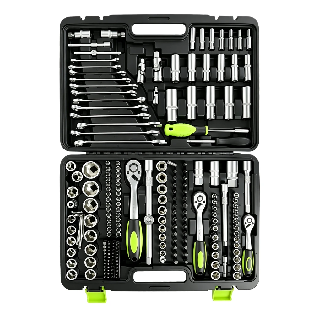 216PC 1/4in, 3/8in & 1/2in Drive Professional Socket & Tool Set 2 VT14185 216PC professional socket and hand tool set with 1/4 inch 3/8 inch and 1/2 inch drive ratchets sockets wrenches bits and accessories