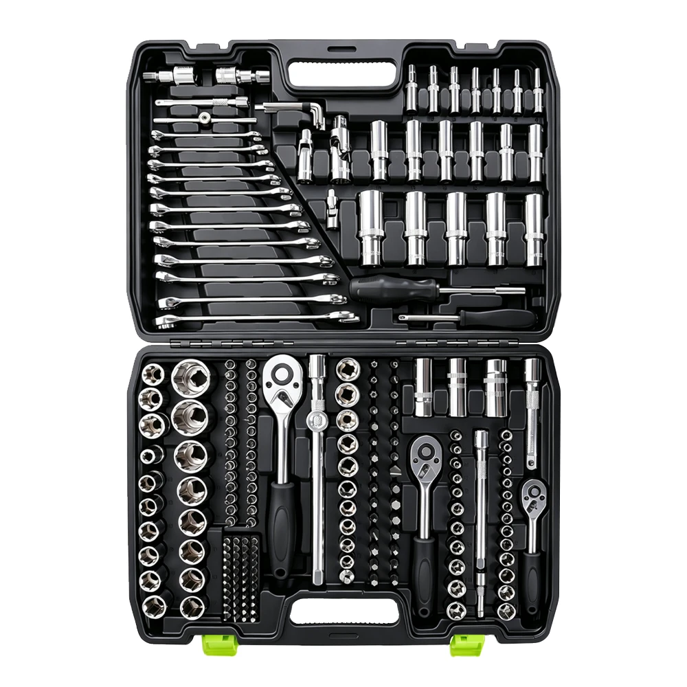 216PC 1/4in, 3/8in & 1/2in Drive Ratchet, Socket & Bit Tool Set 2 VT14185C professional automotive hand tool set with ratchets sockets combination wrenches bits extensions pliers and service accessories