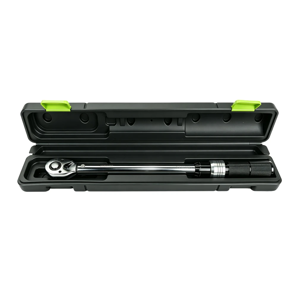 1/2in Drive Torque Wrench 20–210Nm 3 Llave dinamométrica de clic VT14196M con accionamiento de 1/2 pulgada y rango de par ajustable de 20 a 210 Nm, suministrada en un estuche protector