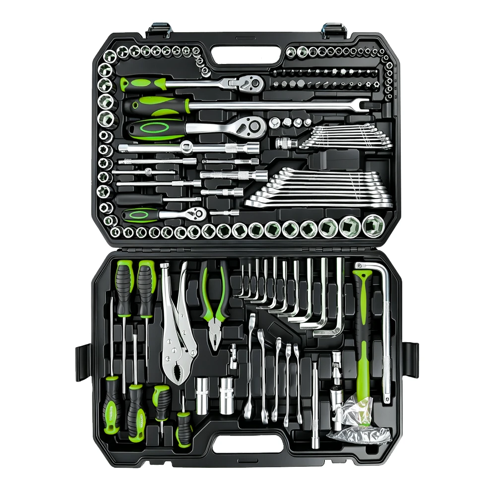143PC Professional Combination Hand Tool & Socket Set 1 VT17455 143PC combination hand tool set with sockets ratchets wrenches screwdrivers pliers hex keys and automotive repair accessories